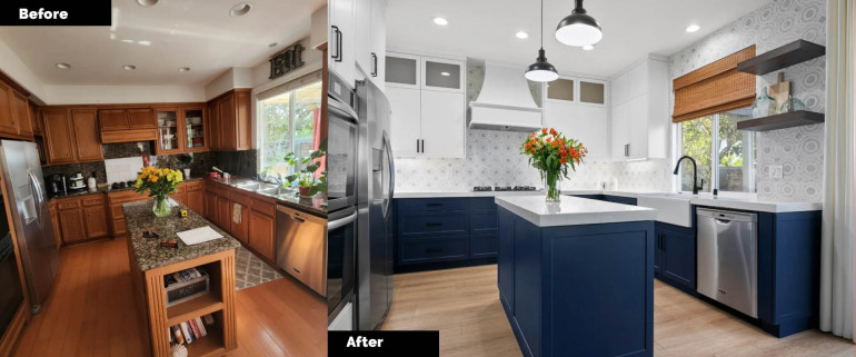 Elegant Kitchen Redesign with Navy Accents