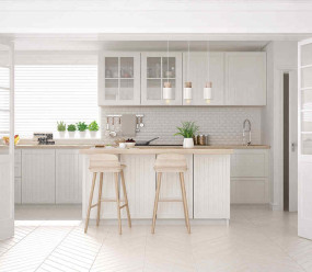 Bright, warm modern open plan kitchen